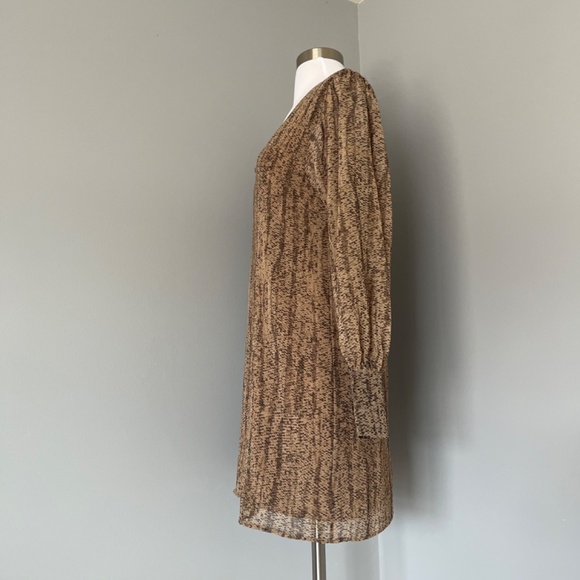 Rory Beca Snakeskin Georgette Silk Shift Dress Long Sleeve V-Neck Cocktail Small - Picture 3 of 9